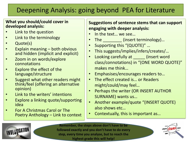 deepening analysis going beyond pea for literature