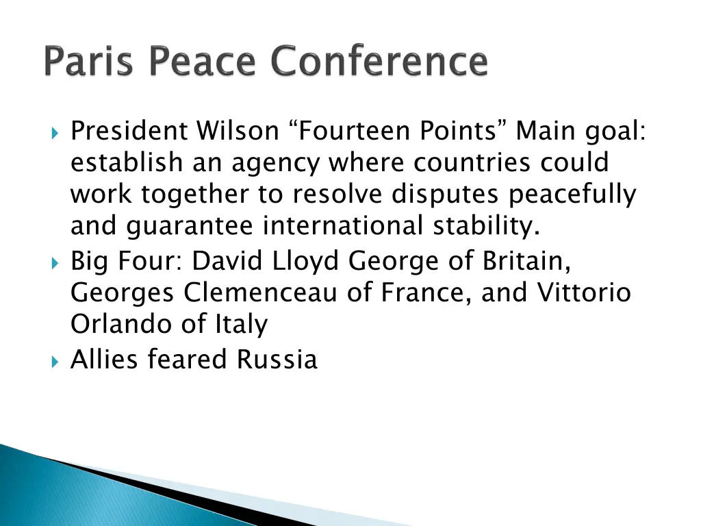 president wilson fourteen points main goal