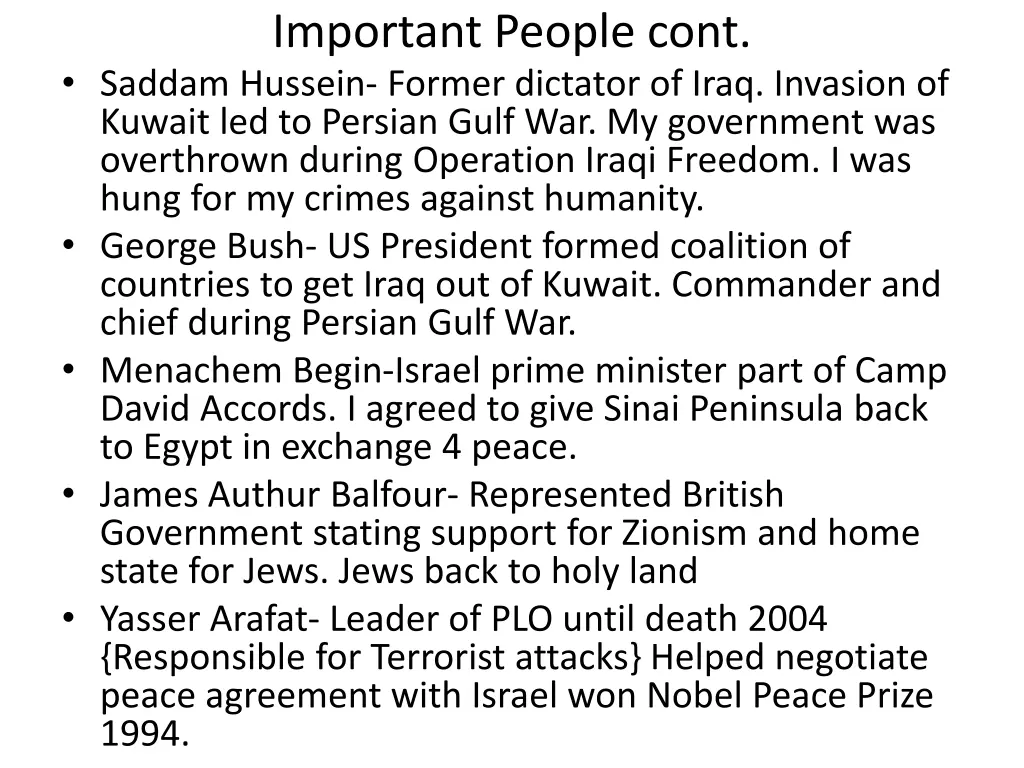 important people cont saddam hussein former