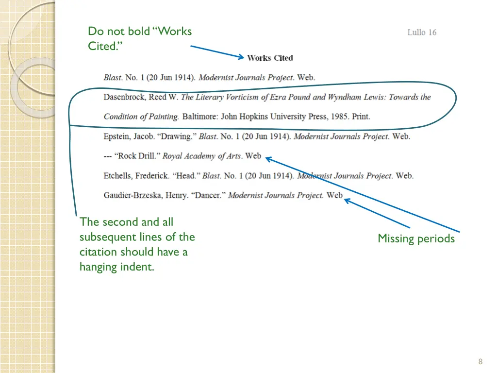do not bold works cited