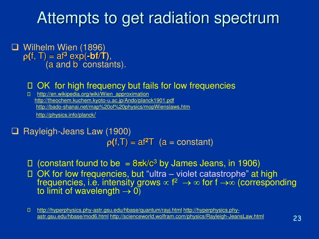 attempts to get radiation spectrum