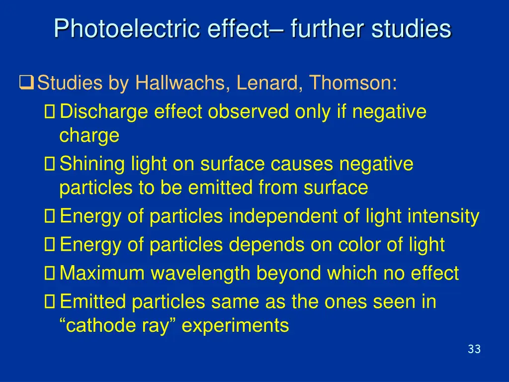 photoelectric effect further studies