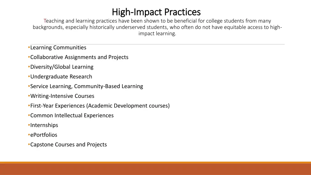high high impact practices impact practices