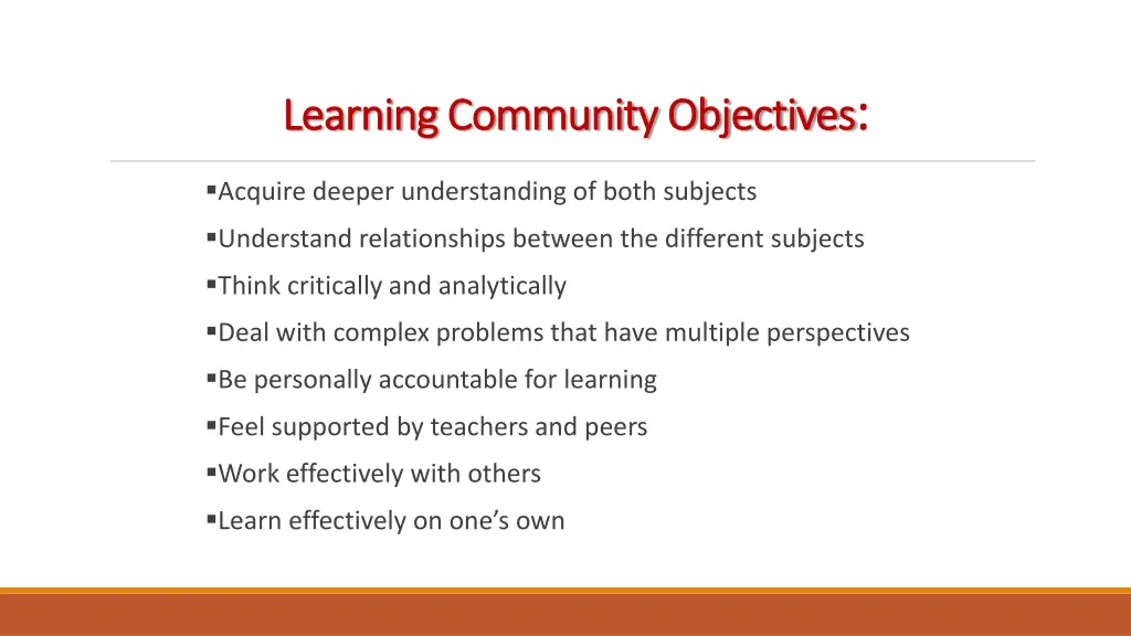 learning community objectives learning community