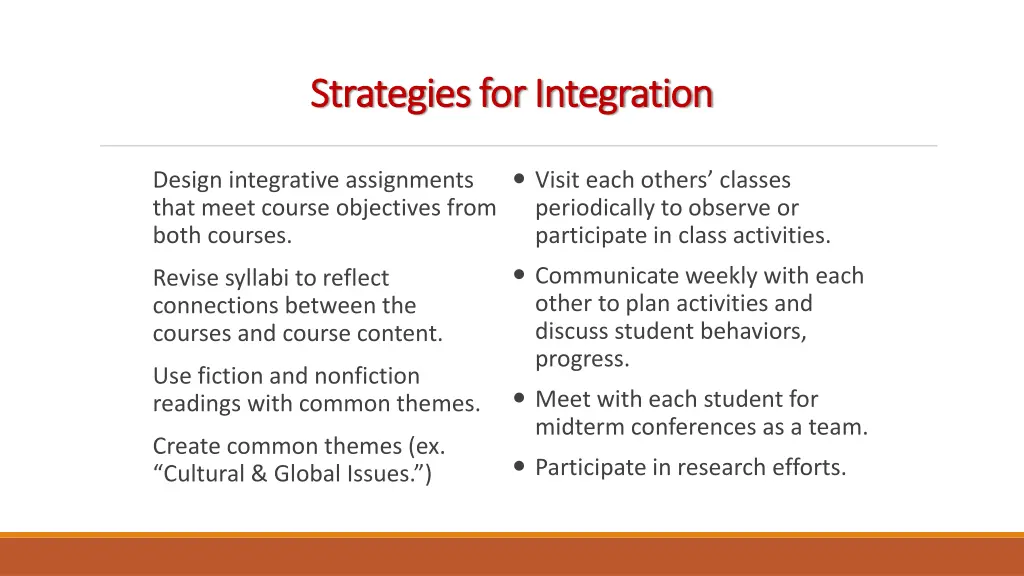 strategies for integration strategies