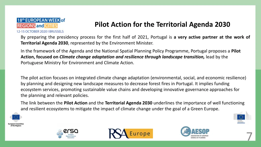 pilot action for the territorial agenda 2030