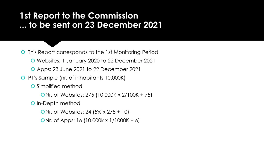1st report to the commission to be sent