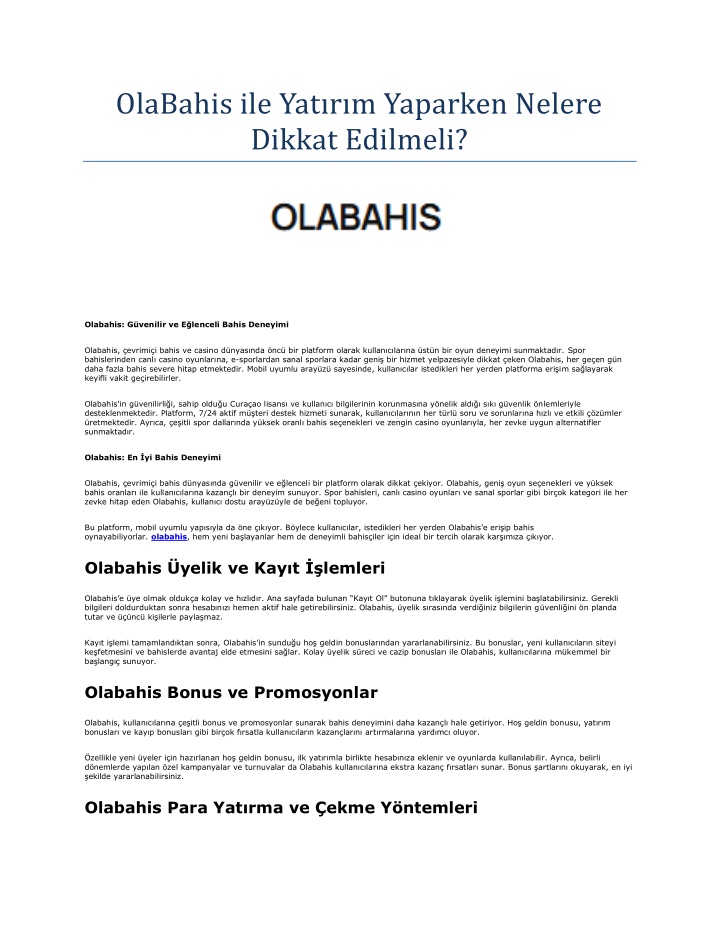 olabahis ile yat r m yaparken nelere dikkat