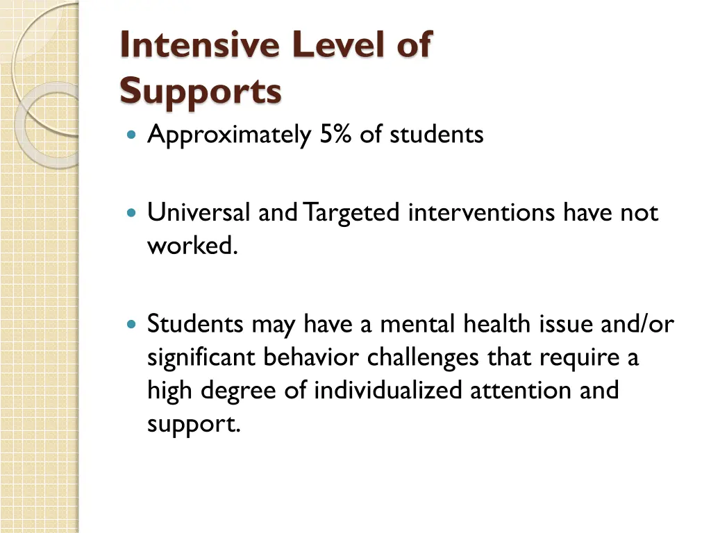 intensive level of supports approximately