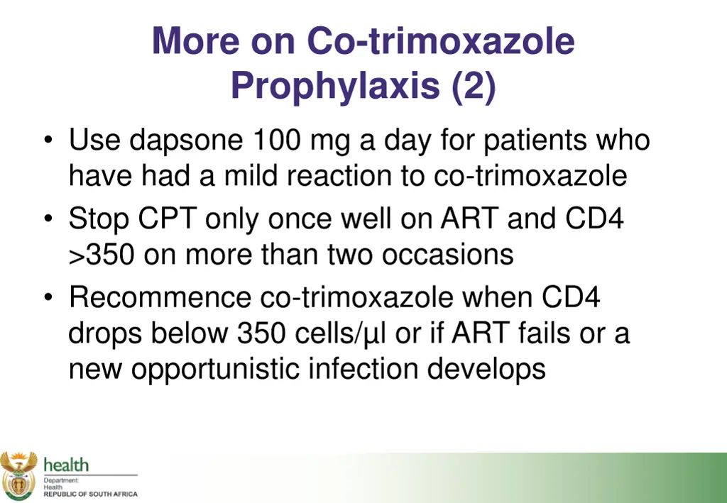 more on co trimoxazole prophylaxis 2 use dapsone