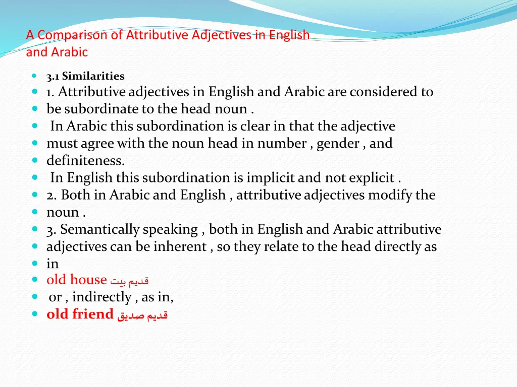 a comparison of attributive adjectives in english