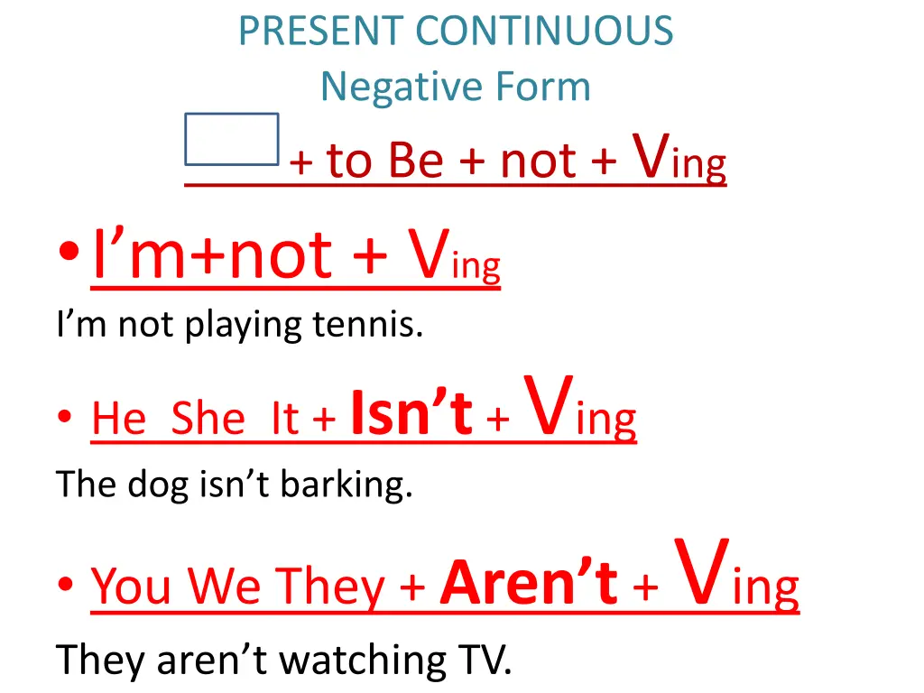 present continuous negative form