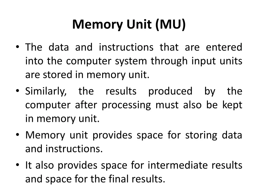 memory unit mu
