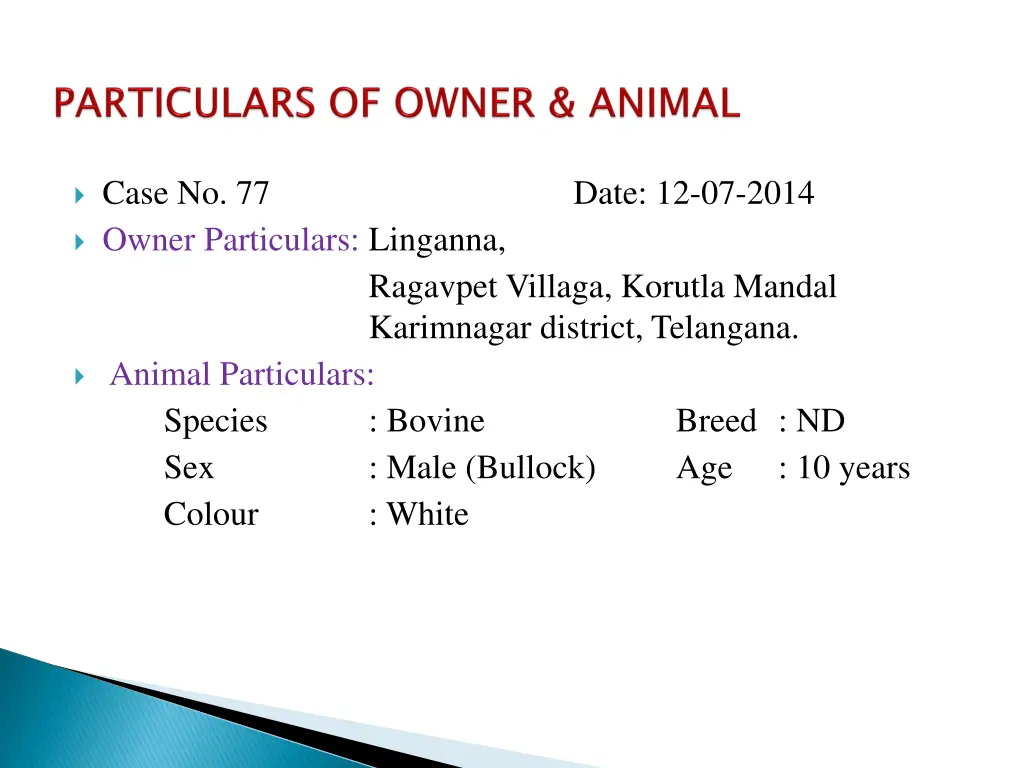 case no 77 owner particulars linganna