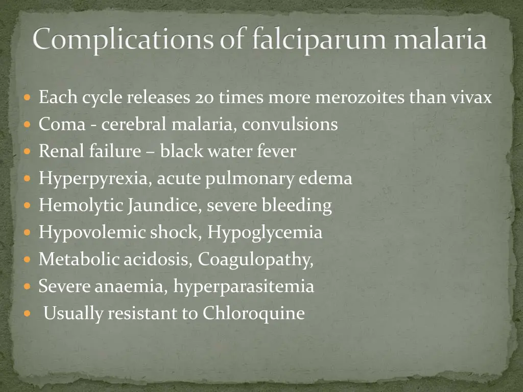 complications of falciparum malaria