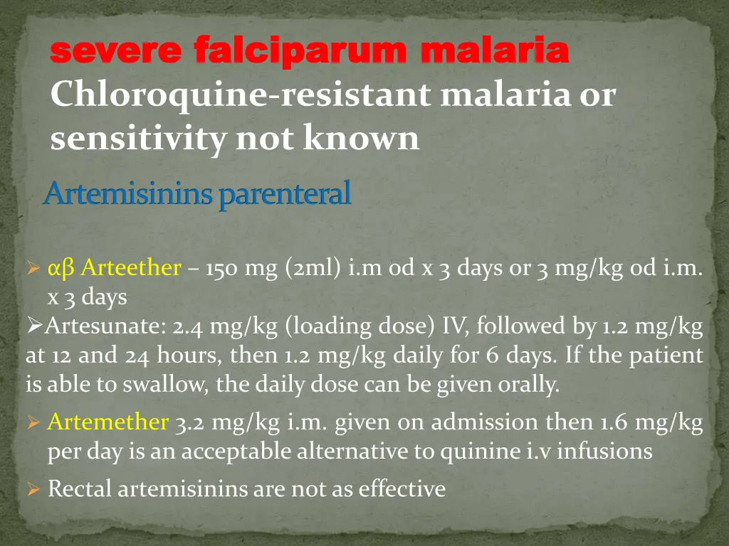 severe severe falciparum falciparum malaria