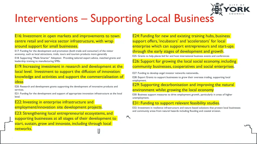interventions supporting local business