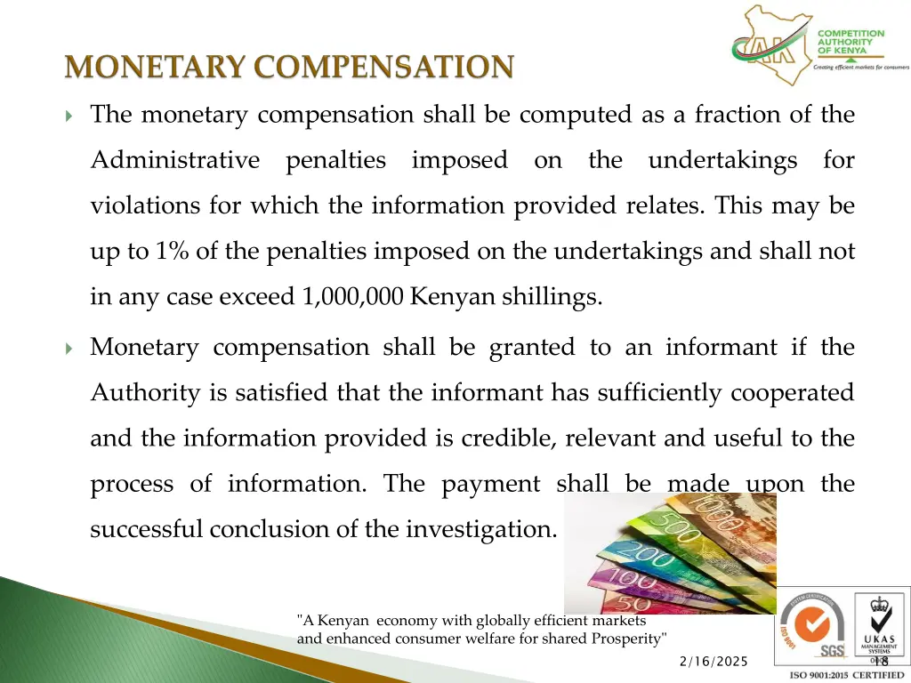 the monetary compensation shall be computed