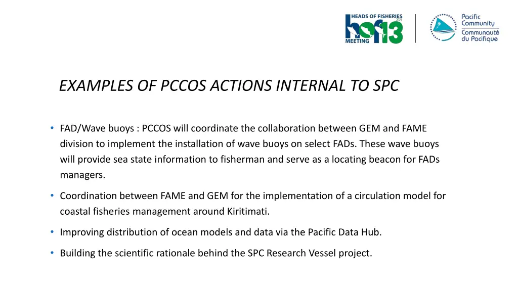 examples of pccos actions internal to spc