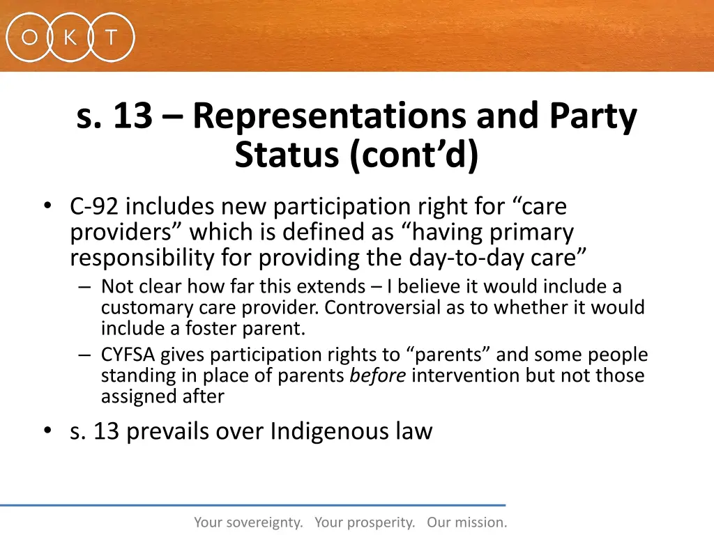 s 13 representations and party status cont