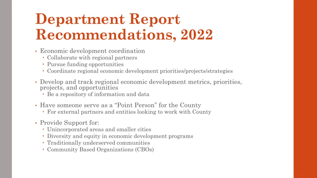 department report recommendations 2022