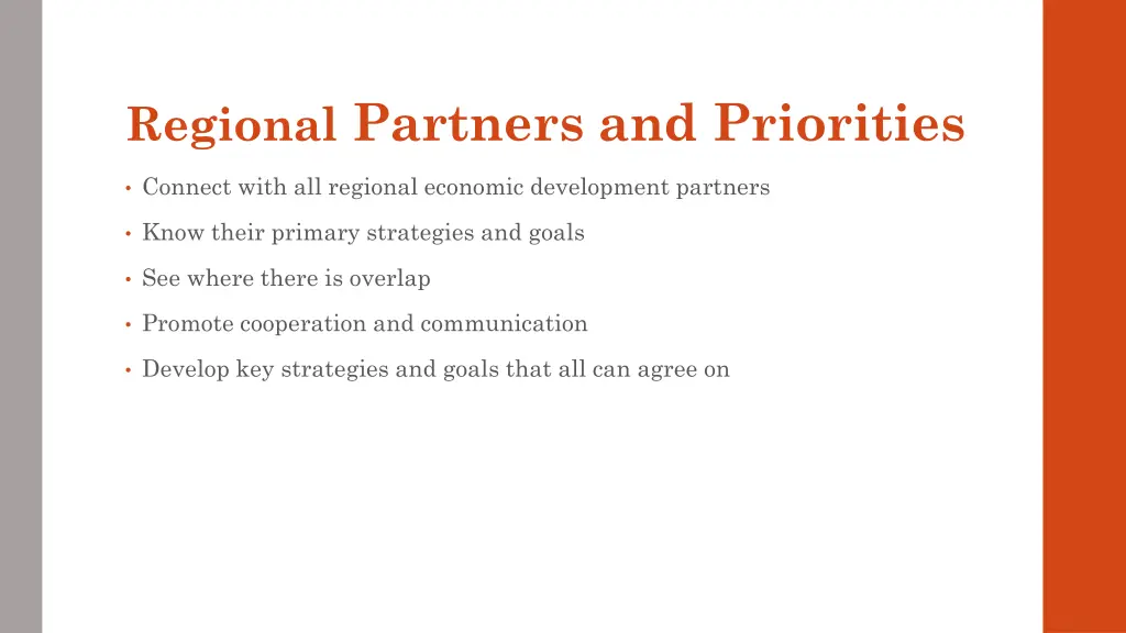 regional partners and priorities