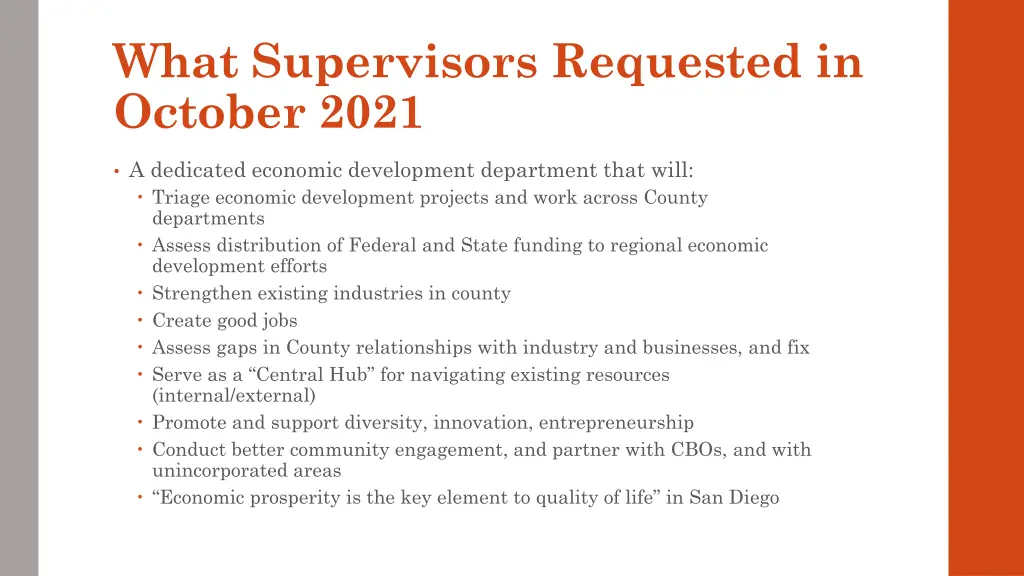 what supervisors requested in october 2021
