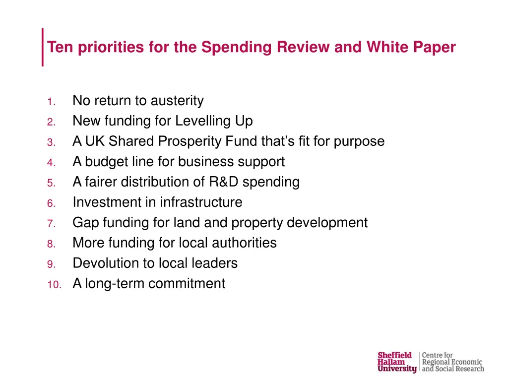 ten priorities for the spending review and white