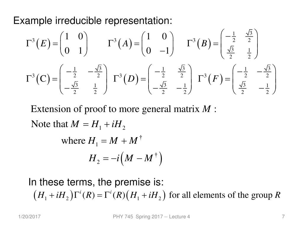 example irreducible representation