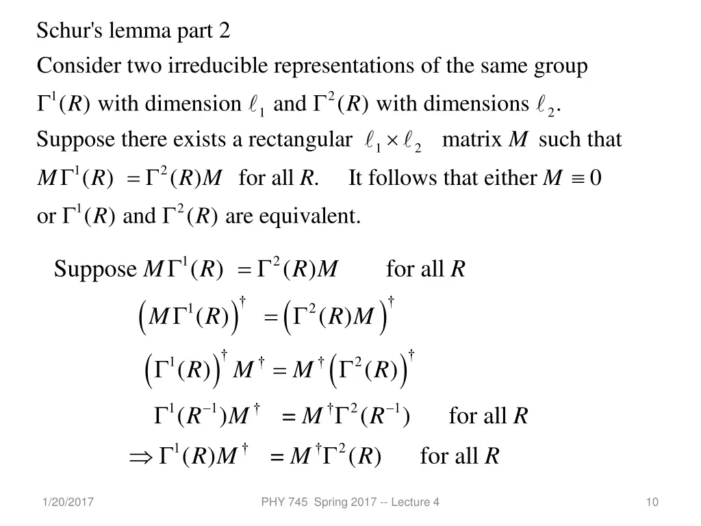 schur s lemma part 2 consider two irreducible