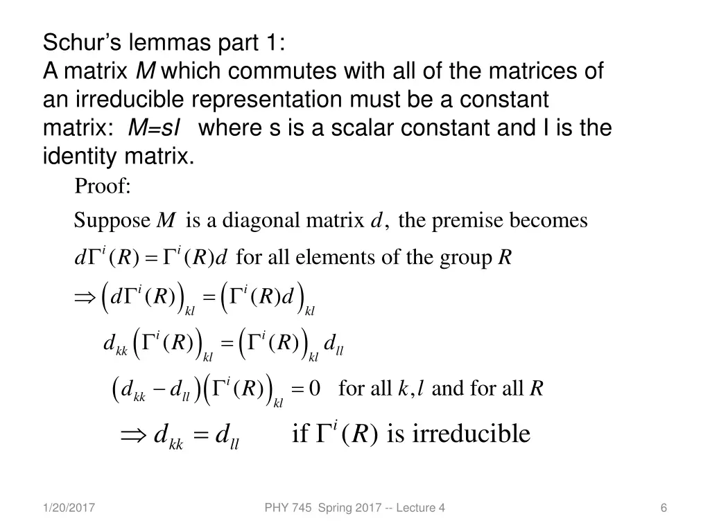 schur s lemmas part 1 a matrix m which commutes
