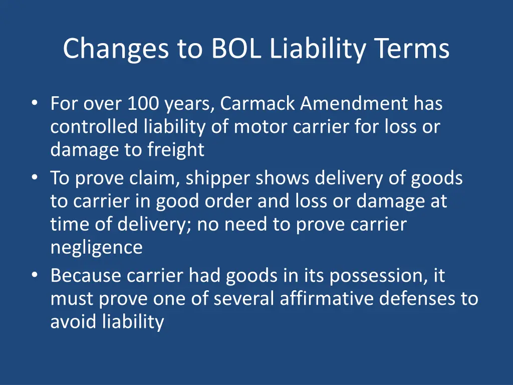 changes to bol liability terms