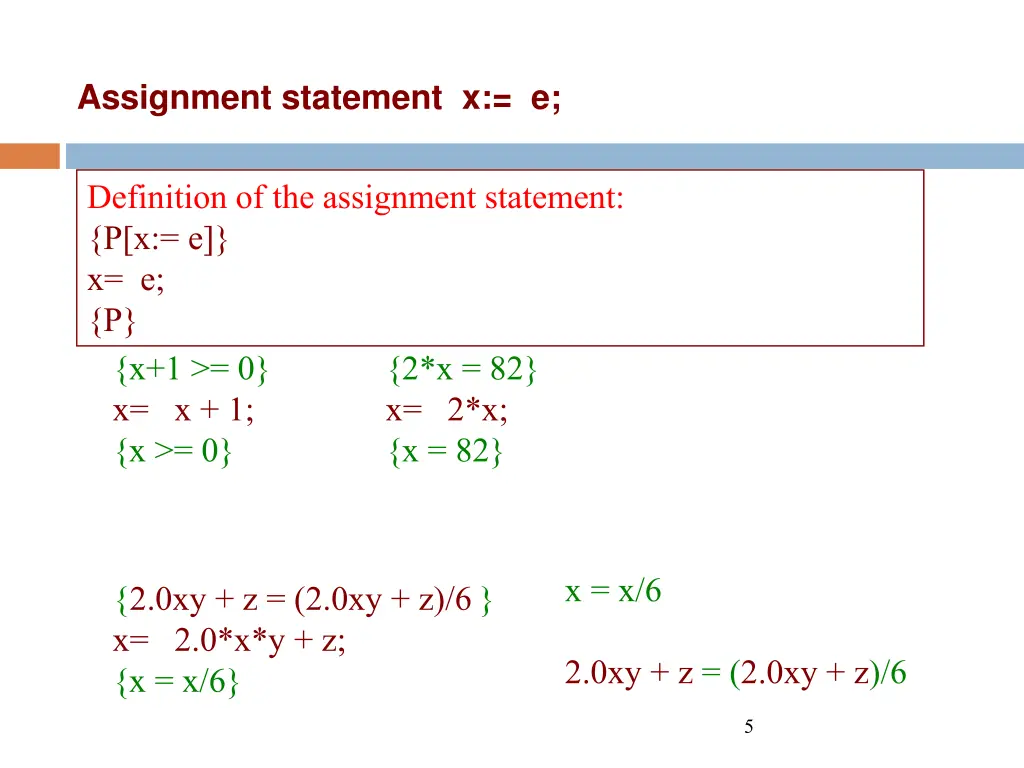 assignment statement x e 1