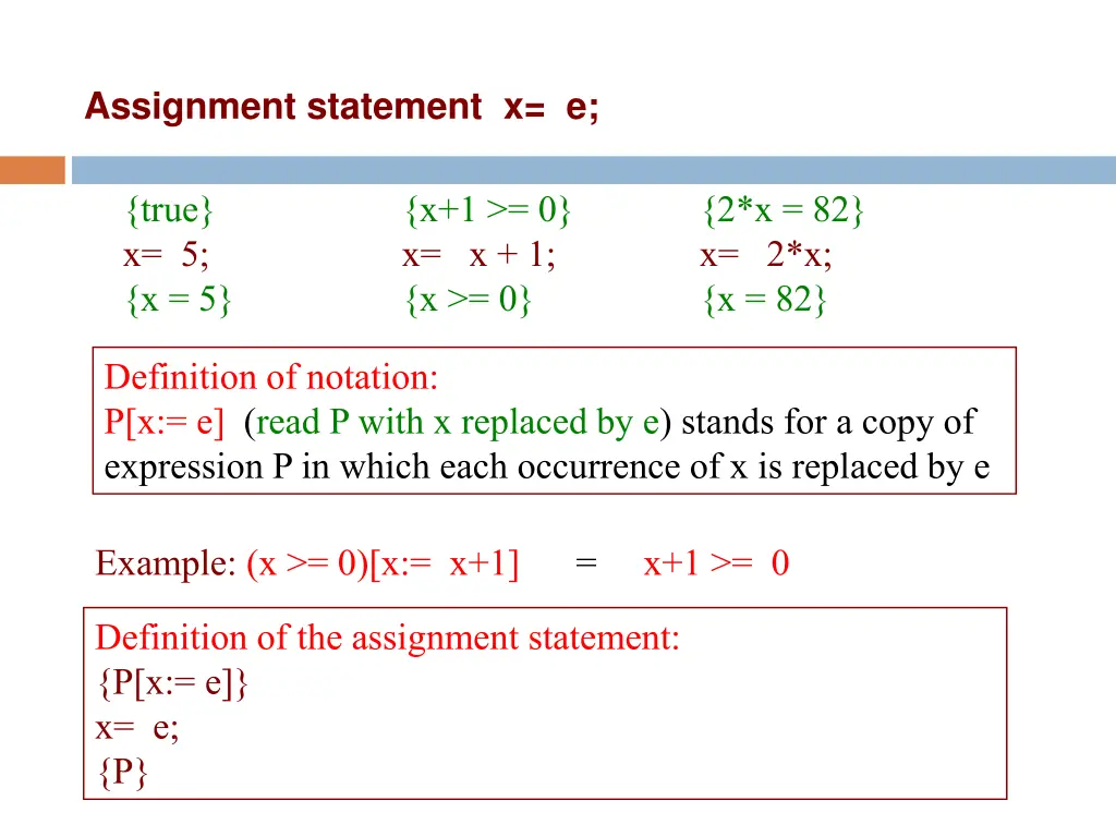 assignment statement x e