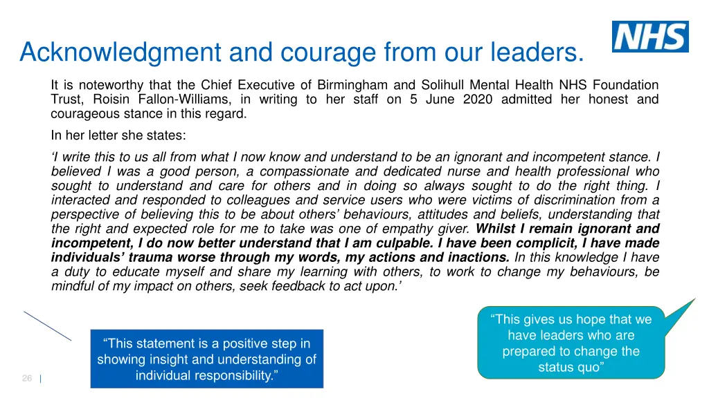 acknowledgment and courage from our leaders