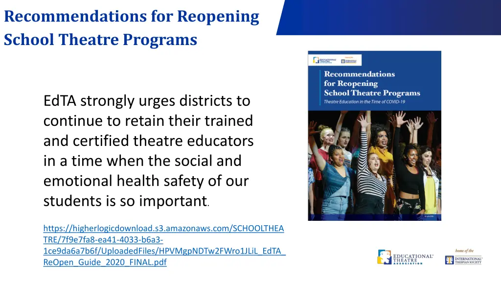 recommendations for reopening school theatre