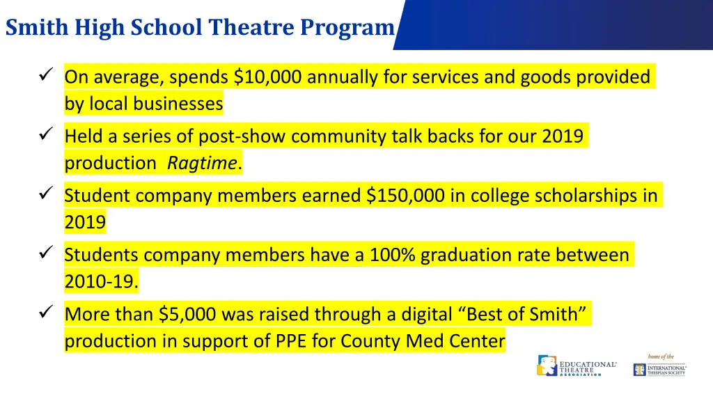 smith high school theatre program