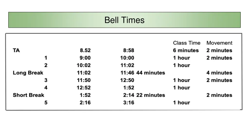 bell times