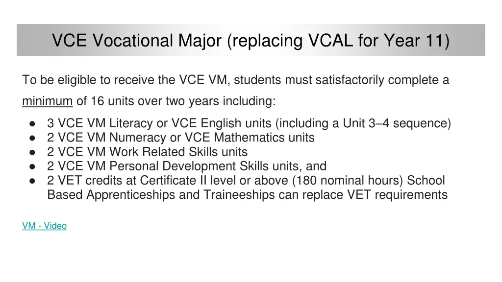 vce vocational major replacing vcal for year 11