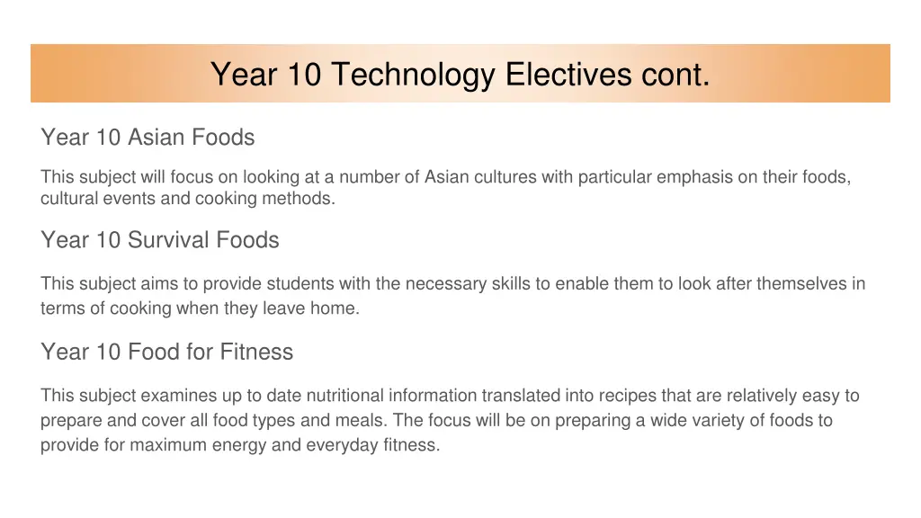 year 10 technology electives cont