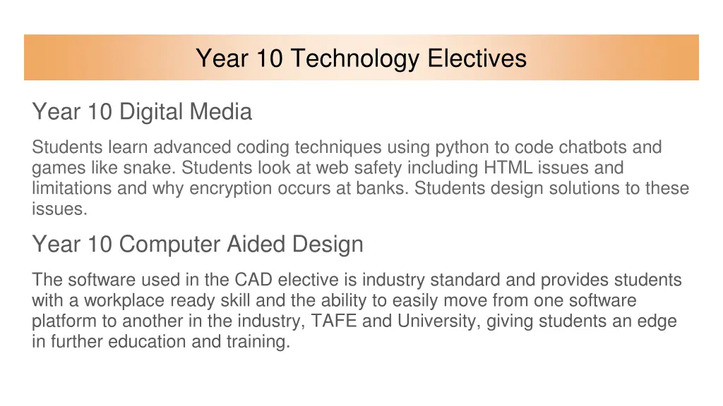 year 10 technology electives