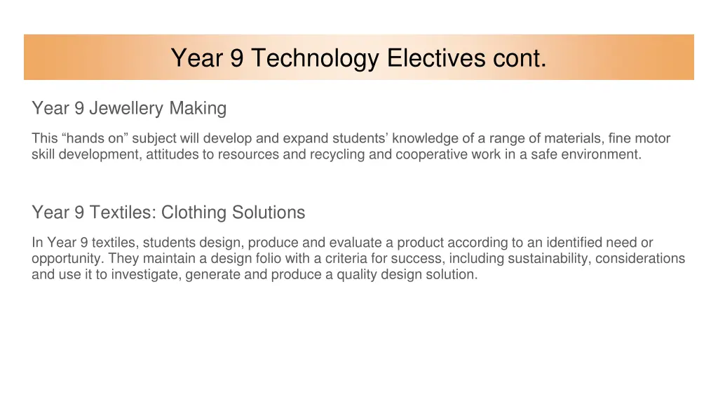 year 9 technology electives cont