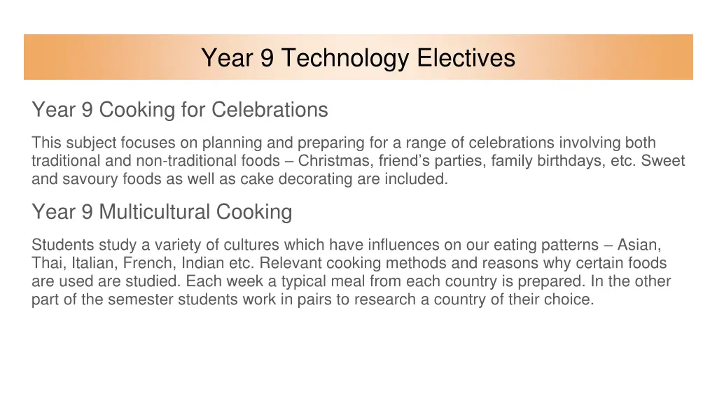 year 9 technology electives