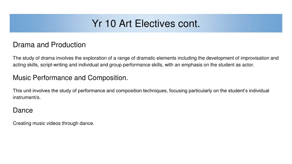 yr 10 art electives cont