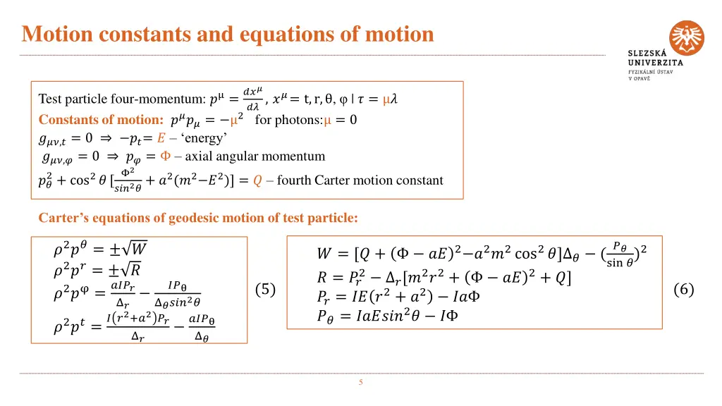 motion constants and equations of motion