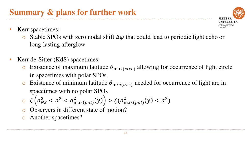 summary plans for further work