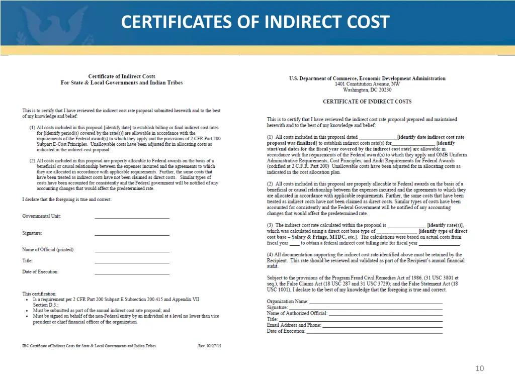 certificates of indirect cost