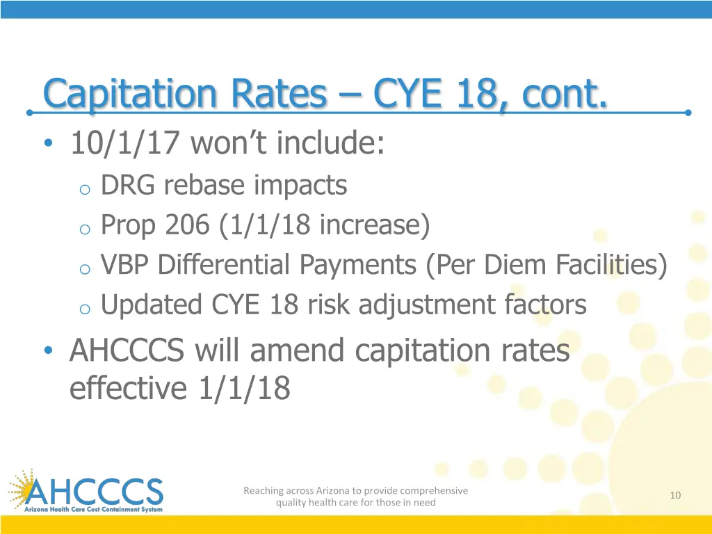 capitation rates cye 18 cont