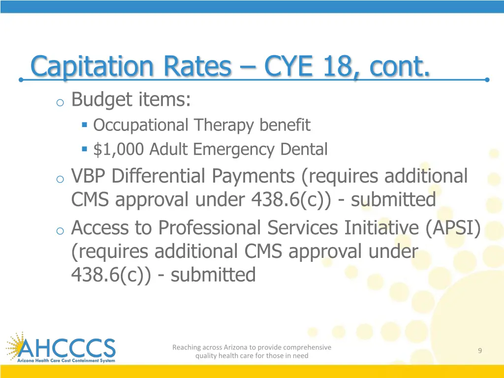 capitation rates cye 18 cont o budget items