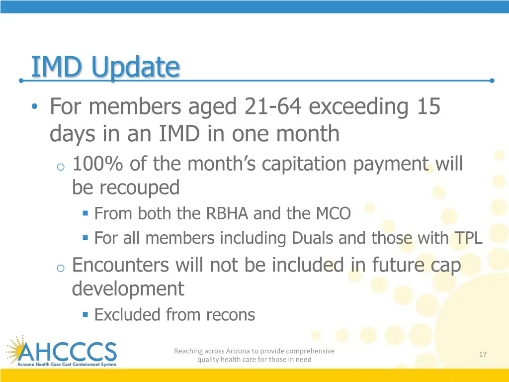 imd update for members aged 21 64 exceeding